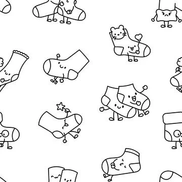 Cute happy sock. Seamless pattern. Coloring Page. Stock Illustration