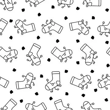 Cute happy sock. Seamless pattern. Coloring Page. 스톡 일러스트