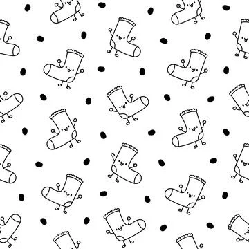 Cute happy sock. Seamless pattern. Coloring Page. Stock Illustration