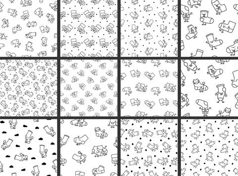 Cute happy sock. Seamless pattern. Coloring Page. Stock Illustration