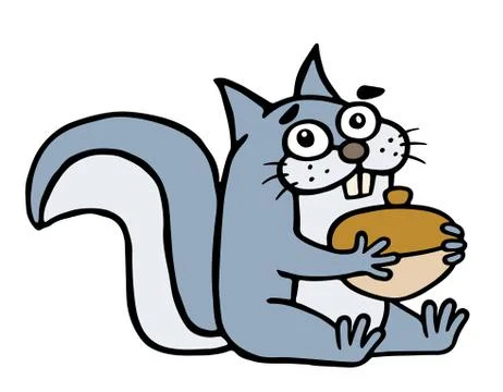 Cute happy squirrel is hugging a large acorn. Stock Illustration