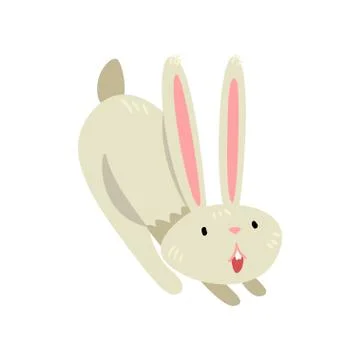 Cute Happy White Easter Bunny, Adorable Rabbit Cartoon Character Vector Stock Illustration