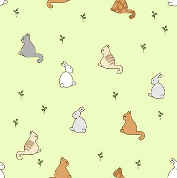 Cute hare and cat pattern seamless. pretty rabbit and kitten background. Baby Illustrazione stock