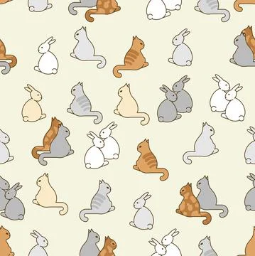 Cute hare and cat pattern seamless. pretty rabbit and kitten background. Baby Stock Illustration