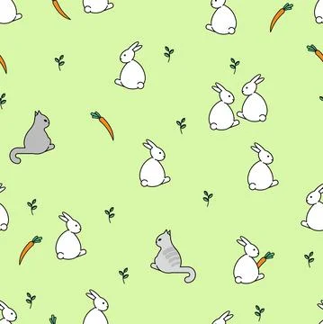 Cute hare and cat pattern seamless. pretty rabbit and kitten background. Baby Illustrazione stock