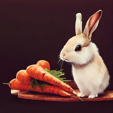 Cute hare with carrots. Stock Illustration