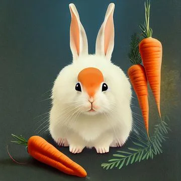 Cute hare with carrots. Illustrazione stock