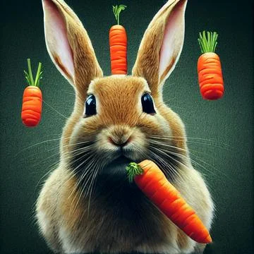 Cute hare with carrots. Stock Illustration