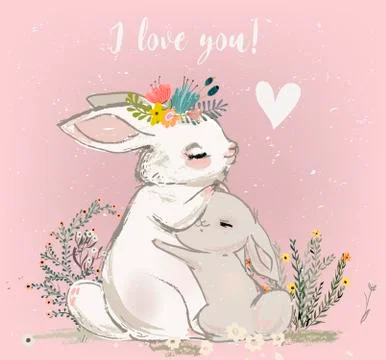 Cute hare with child Stock Illustration
