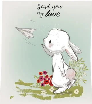 Cute hare with letter Stock Illustration