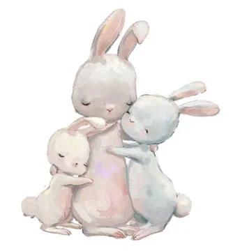 Cute hare mom with her hare kids Stock Illustration