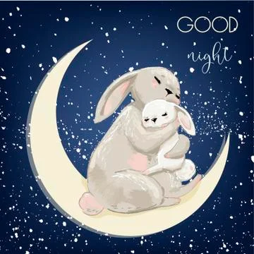 Cute hare mom with kid Stock Illustration