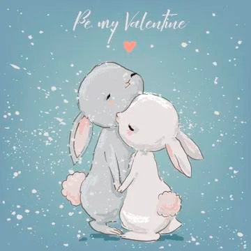 Cute hares couple Stock Illustration