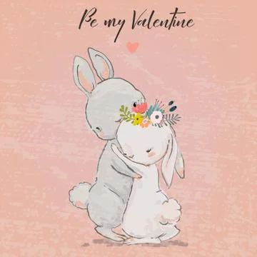 Cute hares couple Stock Illustration