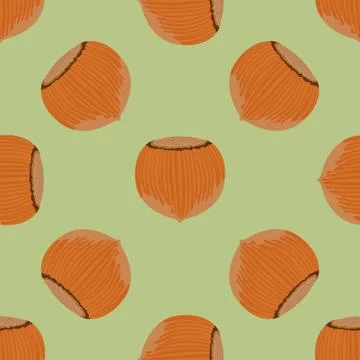 Cute hazelnut seamless pattern. Flat and solid color design vector illustration. Illustrazione stock