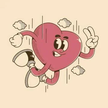 Cute heart character with stethoscope making peace sign Stock Illustration