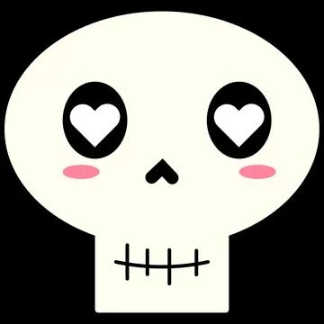 Cute Heart Eyes Skull Vector Illustration, Kawaii Halloween Skeleton Face w.. 库存插图