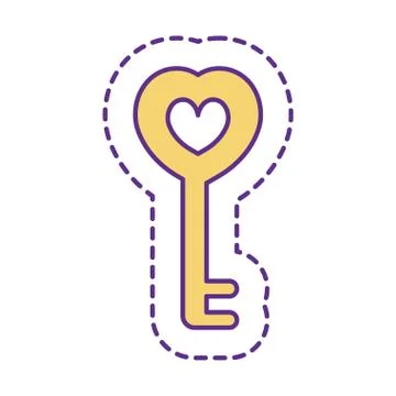 Cute heart key patch line and fill style icon vector design Illustrazione stock