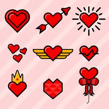 Cute Heart Outline Vector Element Collection Design Stock Illustration