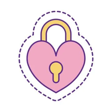 Cute heart padlock patch line and fill style icon vector design Illustrazione stock