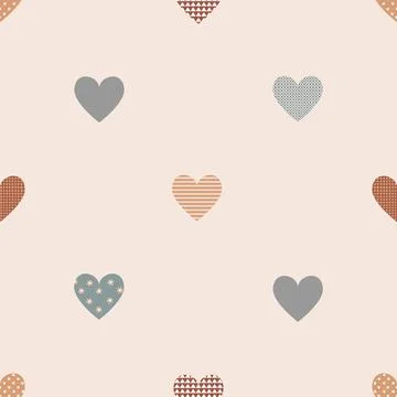Cute heart patches seamless pattern, pastel palette. Valentine background. Illustrazione stock
