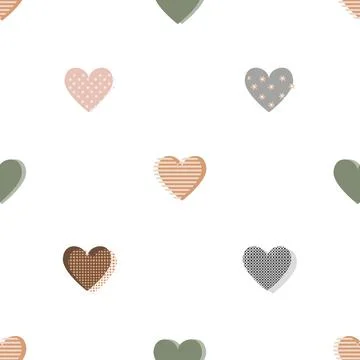 Cute heart prints seamless pattern, pastel palette. Valentine background. Vec Stock Illustration
