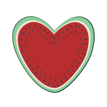 Cute heart shape watermelon slice. Summer taste concept, design element for Stock Illustration