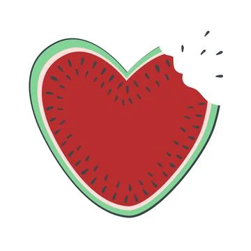 Cute heart shape watermelon slice eaten taste. Summer taste concept. Flat Stock Illustration