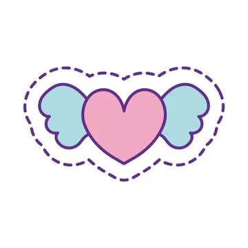 Cute heart with wings patch line and fill style icon vector design Illustrazione stock