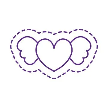 Cute heart with wings patch line style icon vector design Illustrazione stock