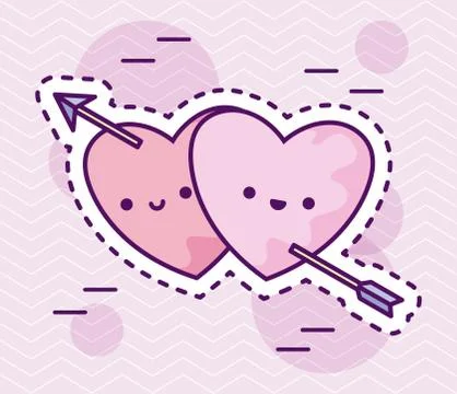 Cute hearts with arrow, patch style Stock Illustration
