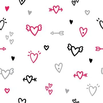 Cute hearts doodles background. Stock Illustration