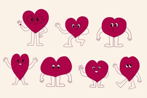 Cute hearts with faces. Stock Illustration