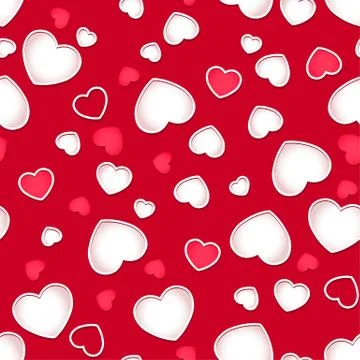 Cute hearts seamless pattern with a red background Stock Illustration