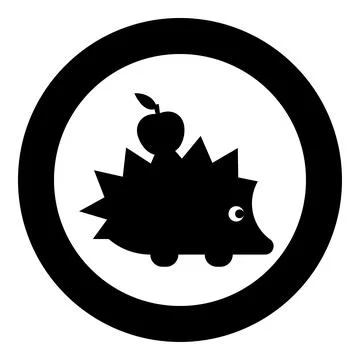 Cute hedgehog with apple icon in circle round black color vector illustrati.. Stock Illustration