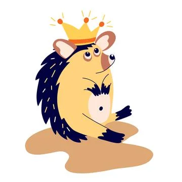 Cute hedgehog in a crown. Hand Draw Wild Forest Animal. Scandinavian style. C Stock Illustration