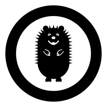 Cute hedgehog icon in circle round black color vector illustration image so.. Stock Illustration