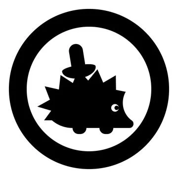 Cute hedgehog with mushroom icon in circle round black color vector illustr.. Stock Illustration