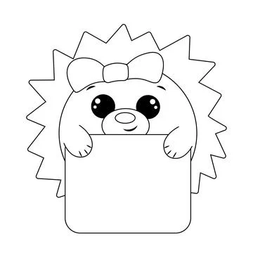 Cute Hedgehog with poster without text in black and white for congratulation Stock Illustration