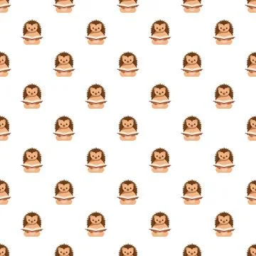 Cute hedgehog reading book seamless pattern background Stock Illustration