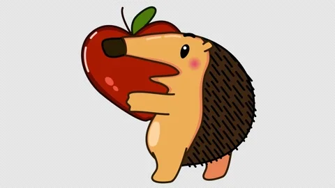 A cute hedgehog rubs an apple Stock Footage 165161102
