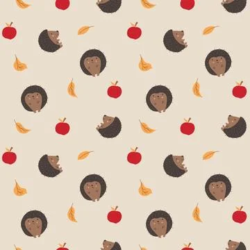 Cute Hedgehog Seamless Pattern, Cartoon animal background vector Illustration Stock Illustration