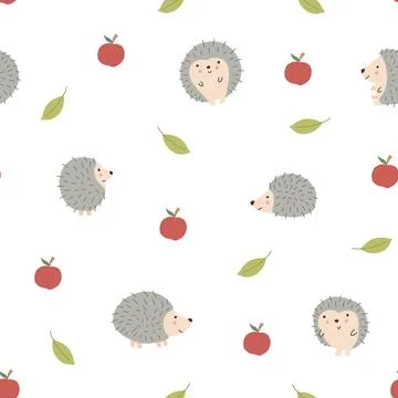Cute Hedgehog Seamless Pattern, Cartoon animal background vector Illustration Stock Illustration