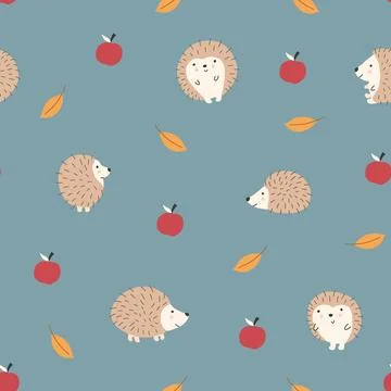 Cute Hedgehog Seamless Pattern, Cartoon animal background vector Illustration 스톡 일러스트