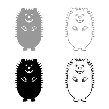 Cute hedgehog set icon grey black color vector illustration image solid fil.. Stock Illustration