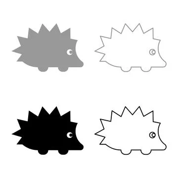 Cute hedgehog set icon grey black color vector illustration image solid fil.. Stock Illustration