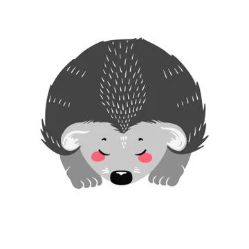 Cute hedgehog on the white background. Hand drawn illustration in scandinavia Illustrazione stock