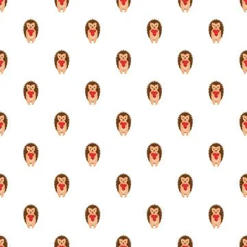 Cute hedgehogs holding hearts creating a seamless pattern Stock Illustration