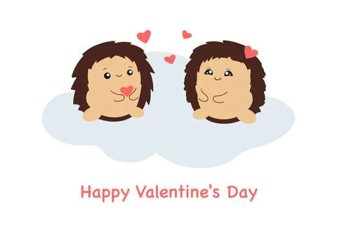 Cute hedgehogs. Valentine with lovers. Vector illustration isolated on white Stock Illustration
