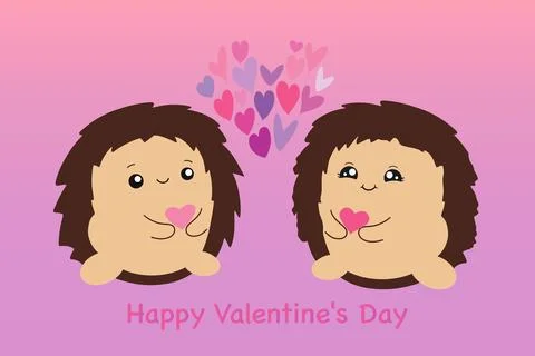 Cute hedgehogs. Valentine with lovers. Vector illustration isolated on pink Stock Illustration